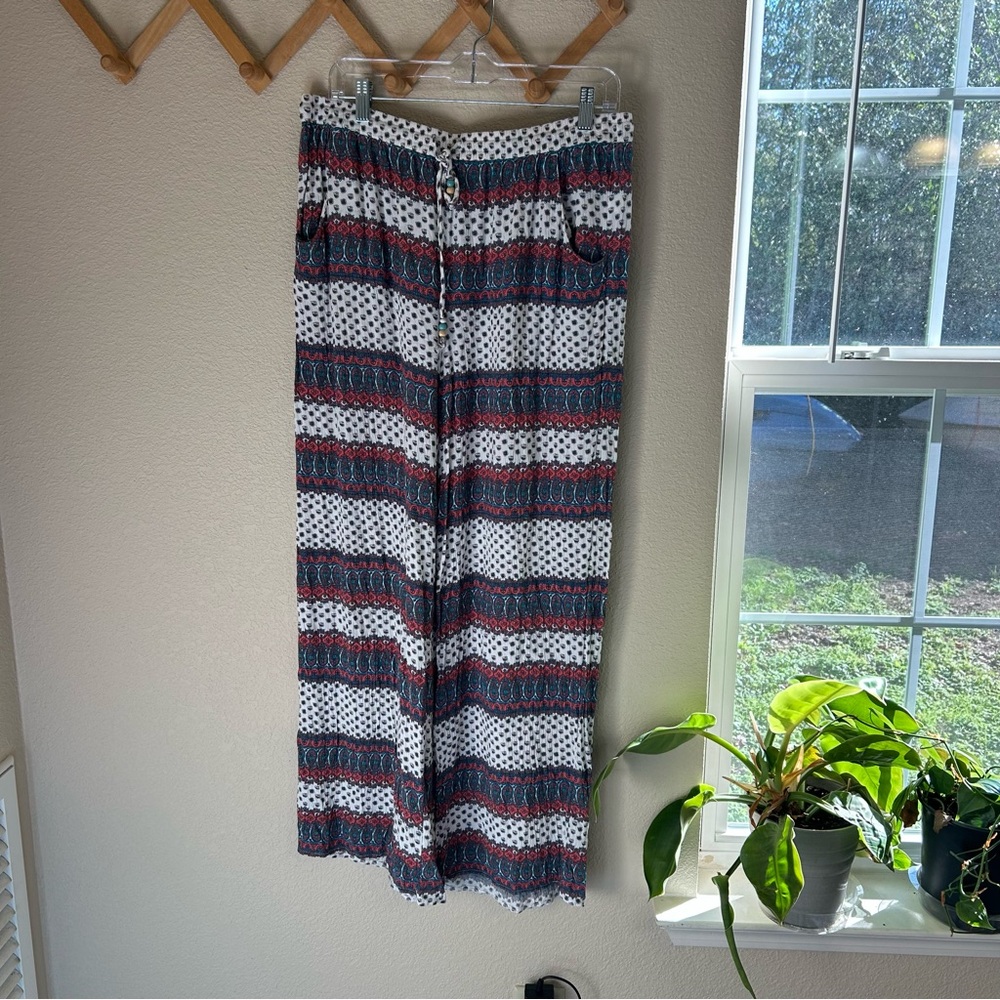 American Eagle Wide Leg Palazzo Pants AE Boho Paisley Retro Women's Size L BIN4